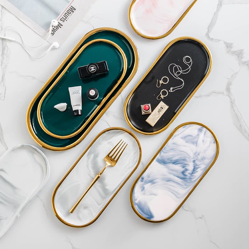 Marbled Ceramic Storage Tray Oval Plate Creative Bathroom Supplies Jewelry Aromatherapy Storage Tray