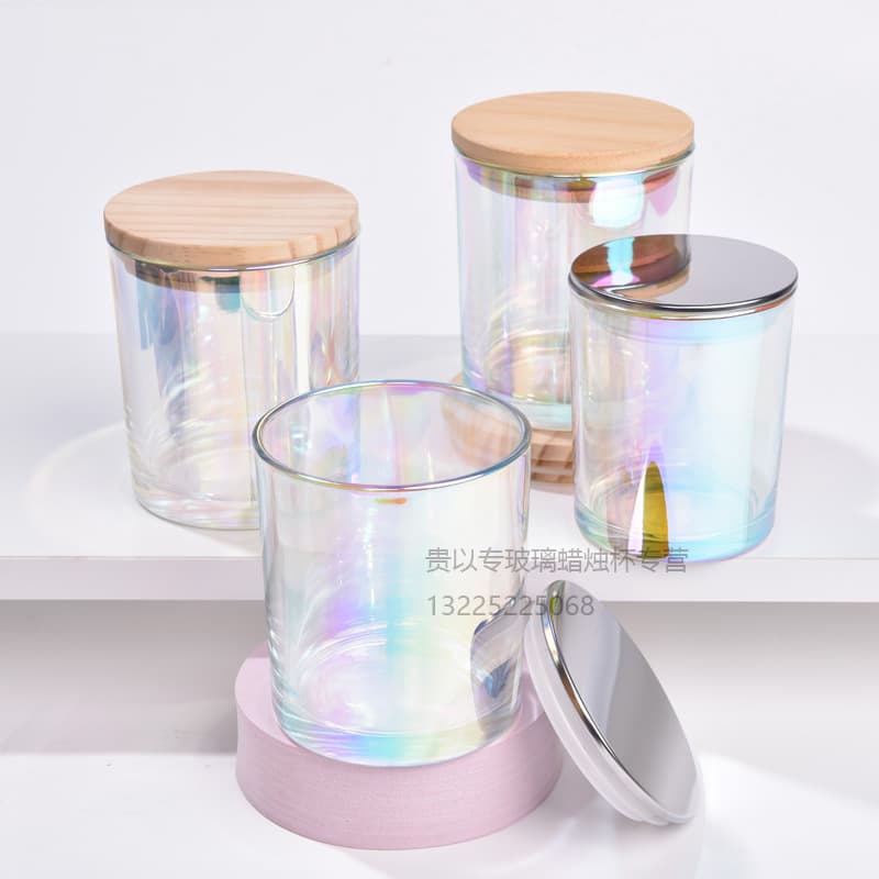 New 300ml Electroplated Ion-Plated Rainbow Candle Glass Jar Stock Glass Bottle Scented Candle Cup