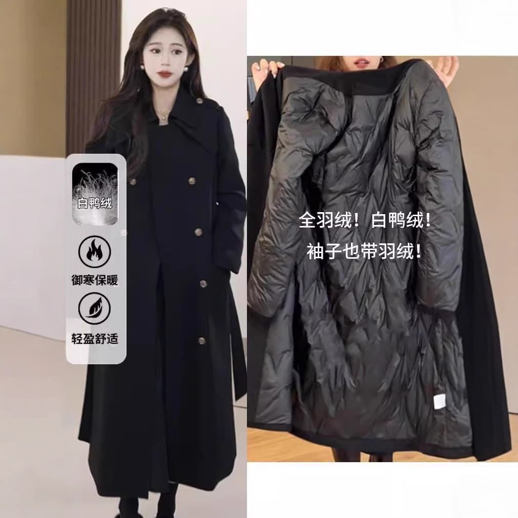 2025 Winter New Arrival Plus Size Women's Slimming White Duck Down Lined Trench Coat, Premium Feather Jacket for Curvy Girls