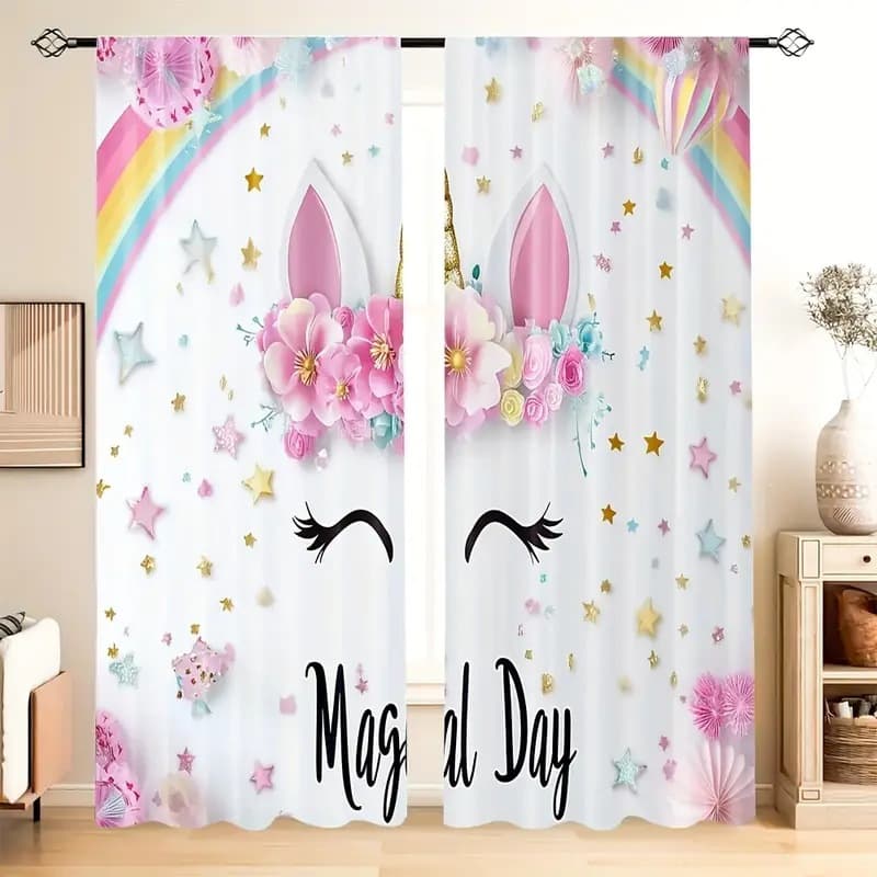 Amazon Small Curtain New Pink Series Cartoon Digital Print Coffee Curtain Kitchen Window Cabinet Dust Cover