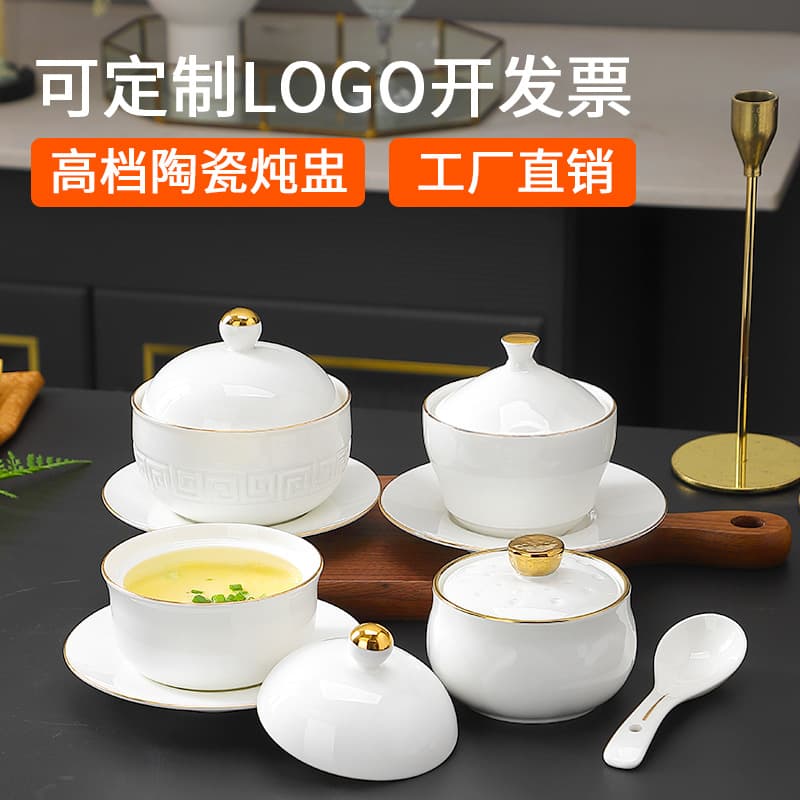 Hotel Restaurant Ceramic Stew Pot Single Serving Soup Pot Earthenware Stew Pot Double Boiler Steaming Pot Commercial Tabletop Soup Bowl