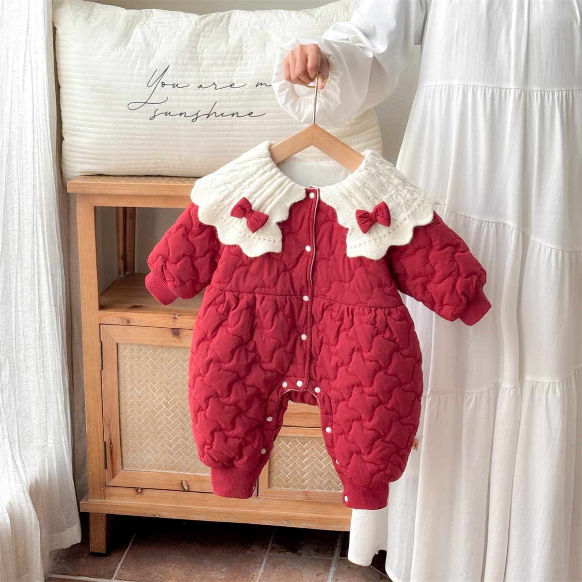 Baby Winter Cotton Romper 0-1 Year Old Girl Fleece-Lined Thick Cotton Coat New Year Outfit Crawling Suit 2