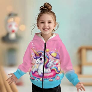 Children's Hoodie Jacket, Cross-Border Best-Selling Cute Cartoon Print Girls' Fashion Zip-Up Hoodie, Drop Shipping