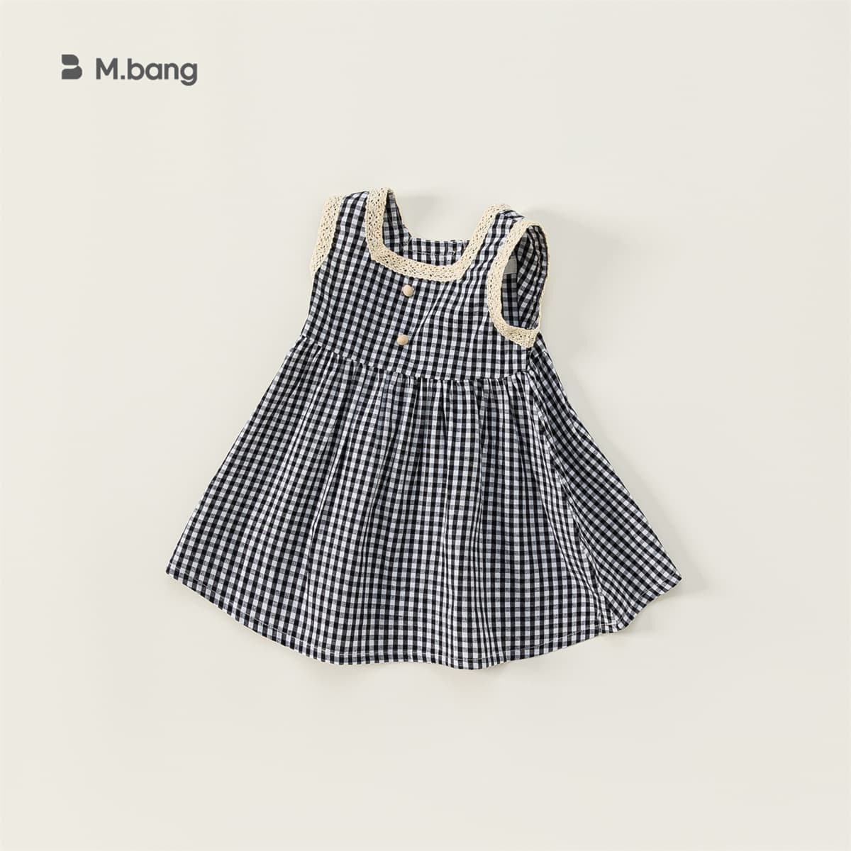 Youbao children's clothing summer temperament baby girl skirt Korean style girls plaid skirt square collar black and white children's dress