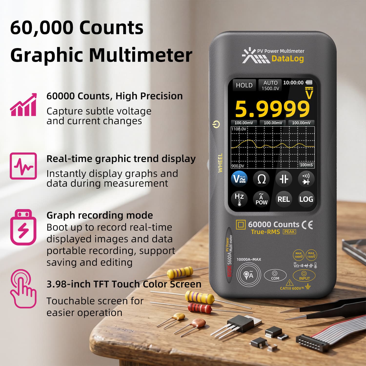 60,000-word intelligent graphic recording multimeter S600A high-precision touch screen multimeter for electrician and electronic maintenance