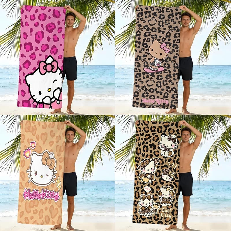 Amazon Bestseller Leopard Print Hello Kitty Microfiber Beach Towel Digital Print Beach Swimming Sports Bath Towel