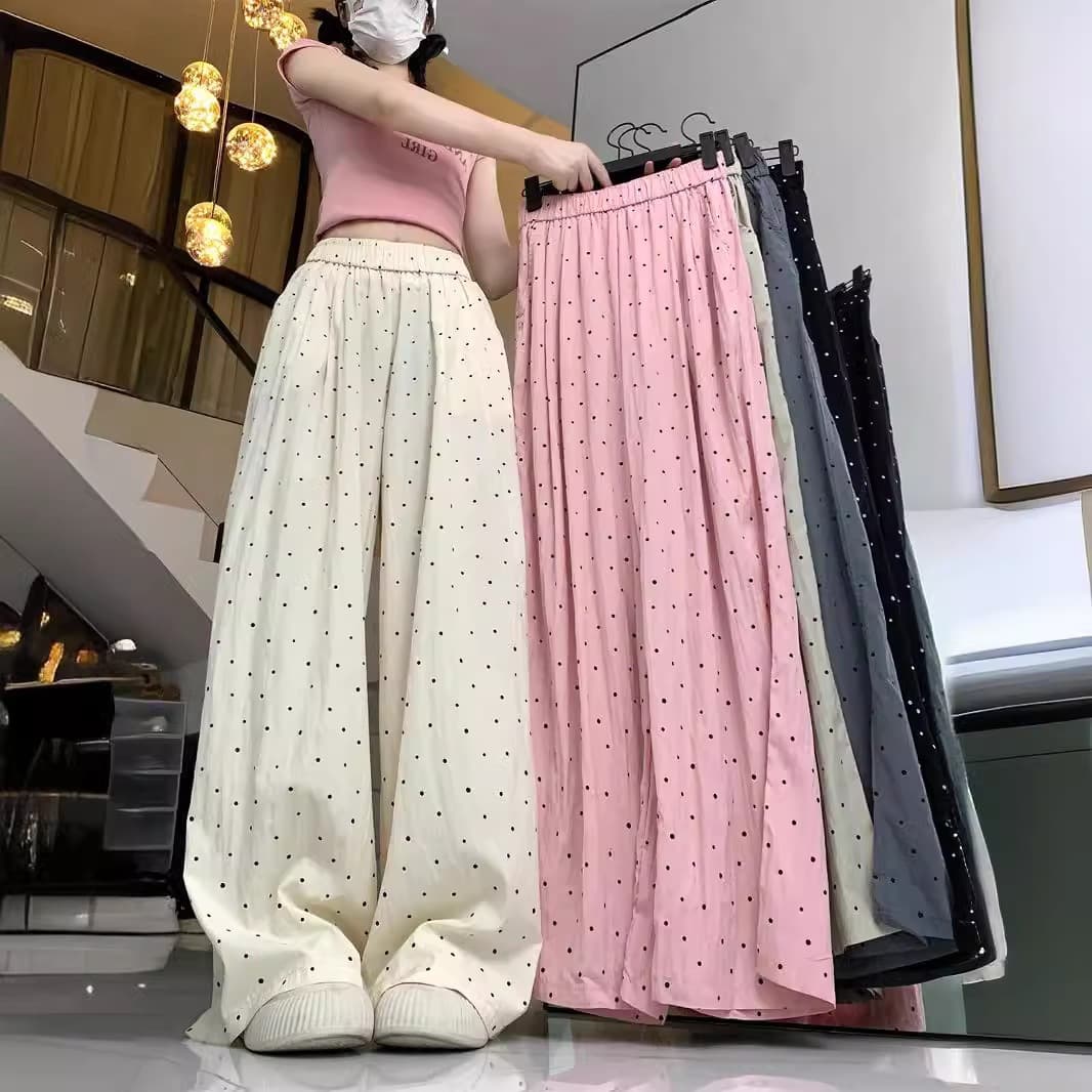 2024 Blue Polka Dot Pants Thin Summer Women Casual Pants Lazy Style Walking Pants Ice Silk Yamamoto Pants Long Pants