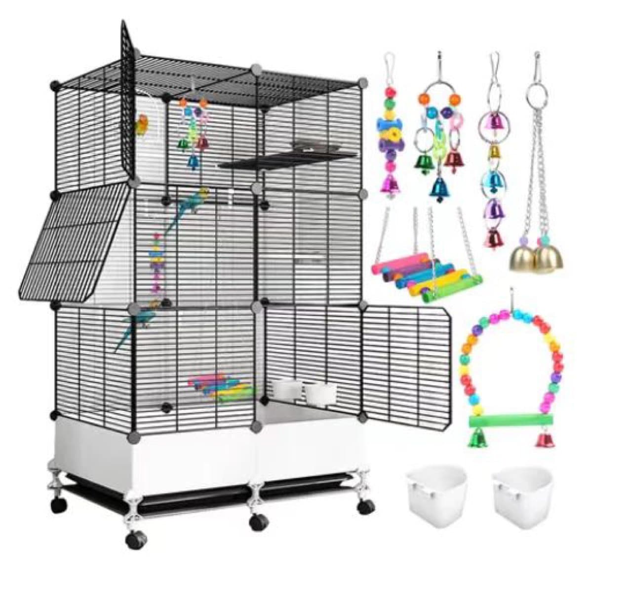 Large Splash-Proof Bird Cage for Parrots, Cockatiels, Starlings, Large Mynas, Budgerigars, and Canaries, Luxury Landscaping Villa