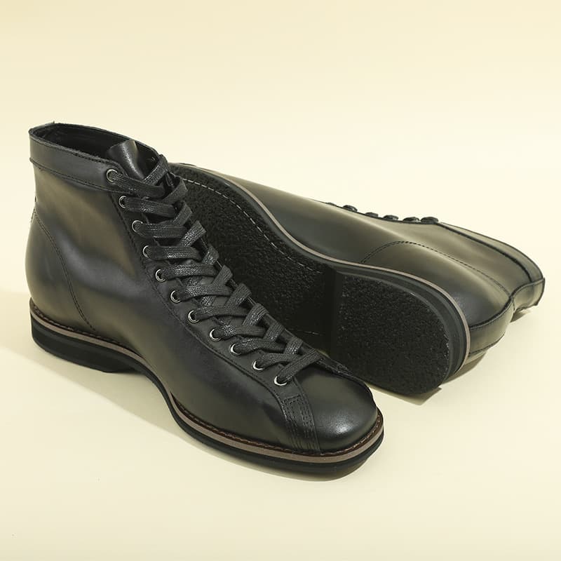 American Vintage Genuine Leather Boxer Boots Goodyear Welt Short Face Motorcycle Boots British Style Black High-Top Men's Work Boots