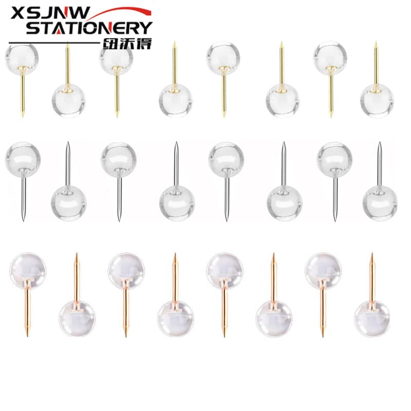 100 Thumbtacks, Transparent Gold, Silver, Rose Gold, H-shaped Thumbtacks, Transparent Round Thumbtacks for Fixing Pins