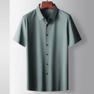 Men's T-Shirt 2026 Summer Micro-Elastic Seamless Short-Sleeve Shirt Style Young Turn-Down Collar Luxury Business Casual Tee