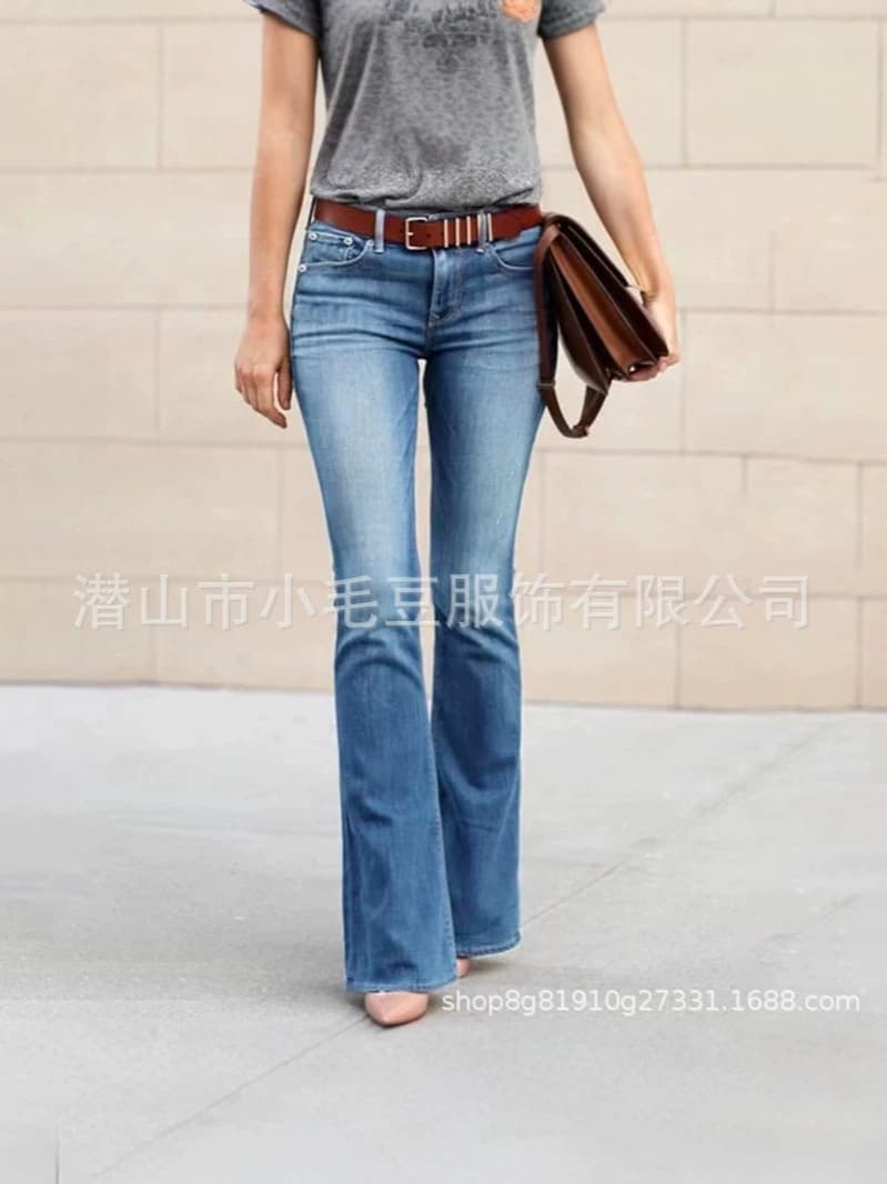 European and American New Wish Amazon Women's Jeans, Slimming Street Style Flared Pants, Long Pants, Mid-Rise Jeans