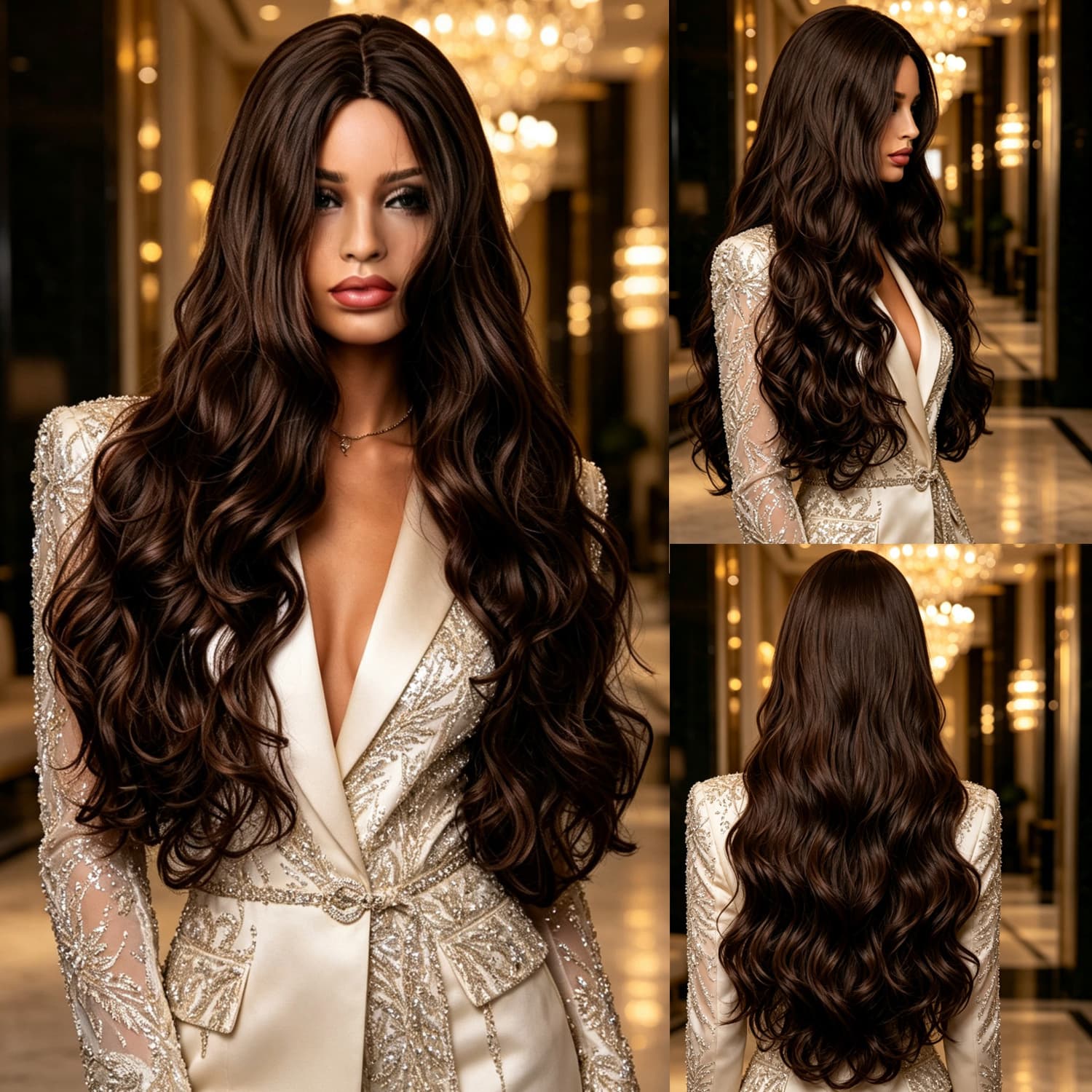 Hot Selling Cross-Border Europe & USA Wig Full Wig Middle Part Wig Long Curly Hair Big Waves Fiber High-Temp Silk