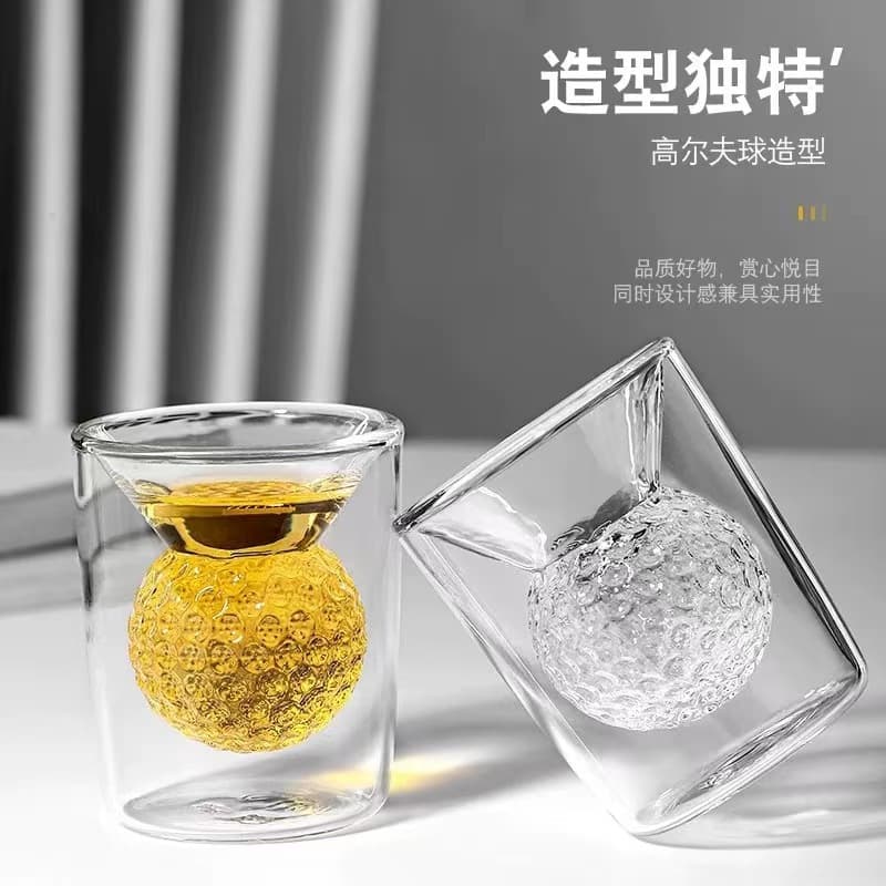 Golf ball double-wall glass cup wine glass high borosilicate transparent heat insulation milk beverage cup premium feel