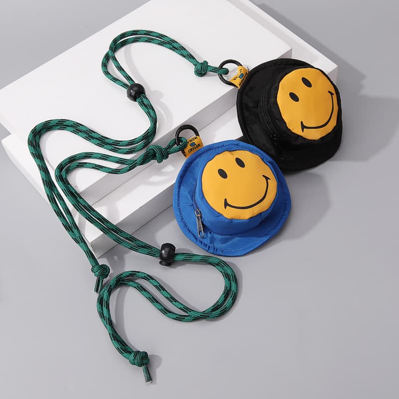 Trendy Viral Key Pouch Cute Earphone Case Mini Bag New Creative Personalized Neck Lanyard Exquisite Smiley Face Pouch