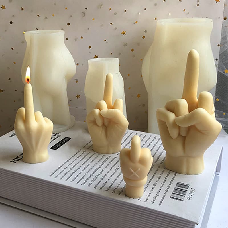 DIY Creative Gesture Middle Finger Scented Candle Silicone Mold Handmade Gypsum Epoxy Resin Ornament Mineral Aroma Stone Mold