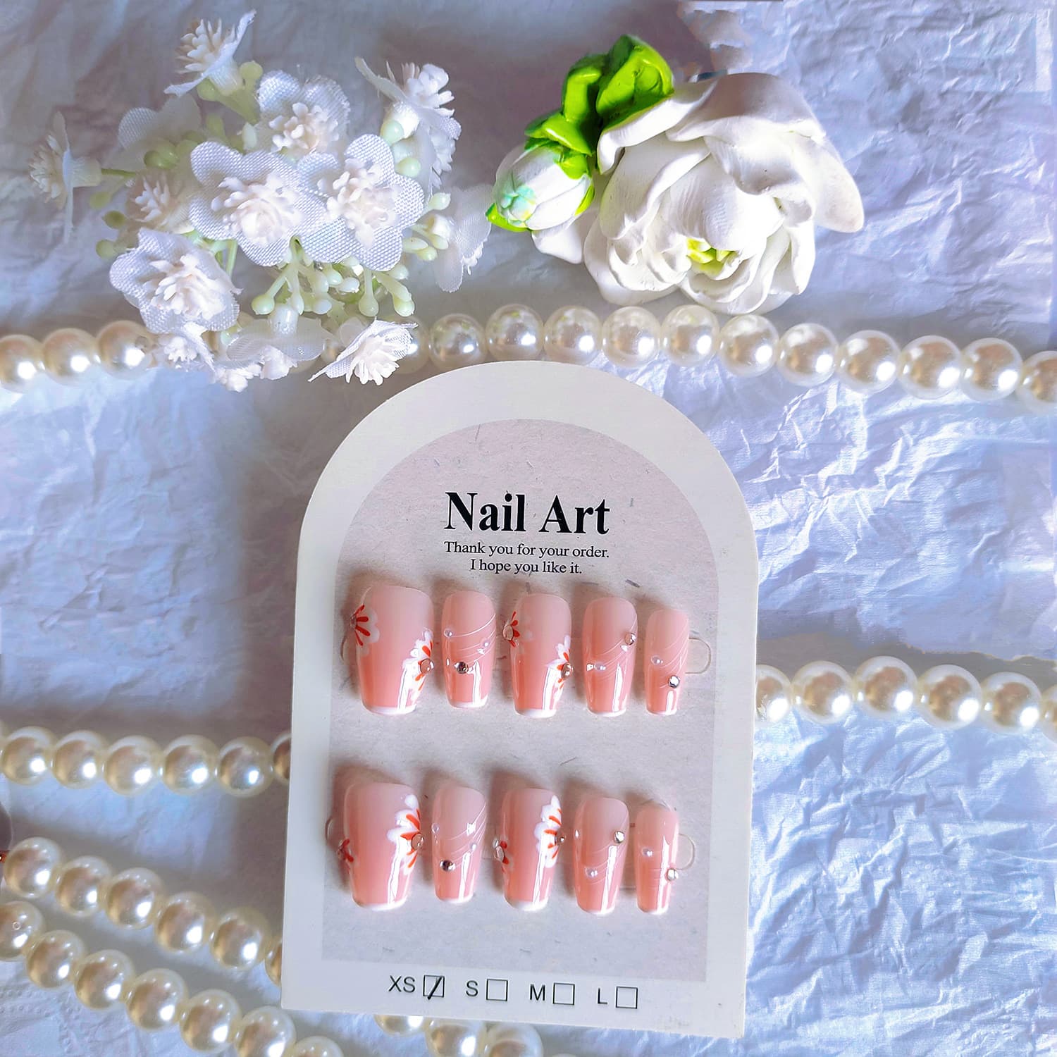 Cherry Blossom Pian Pian Handmade Wearing Nails Hand-painted Flowers Glitter Sweet Ins Style Simple Short Manicure
