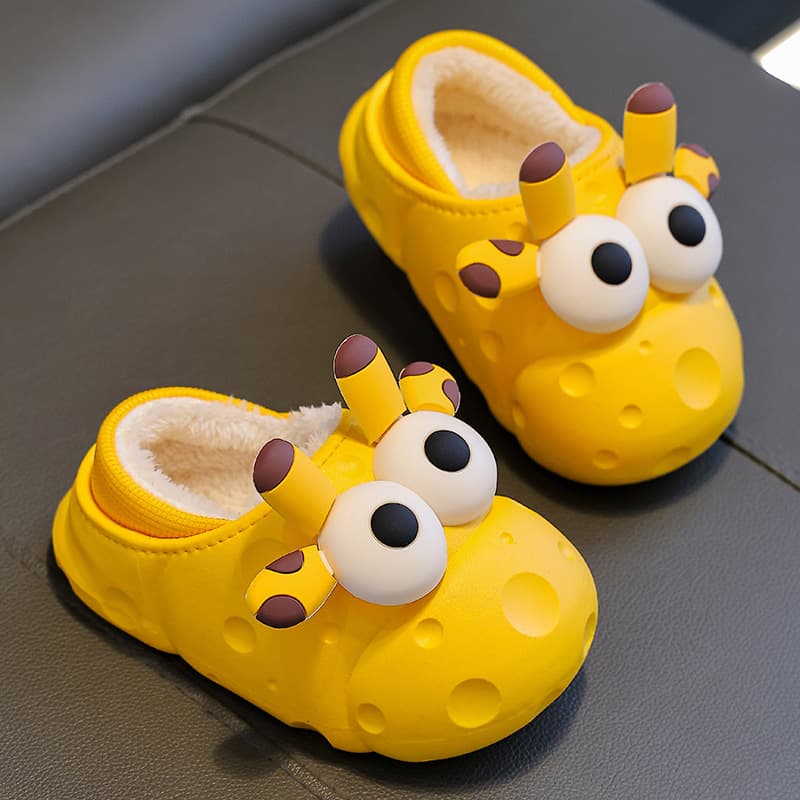 Children's cotton slippers for winter, boys' indoor plush warm anti-slip, girls' heel-covered baby cotton shoes with fleece and thick lining