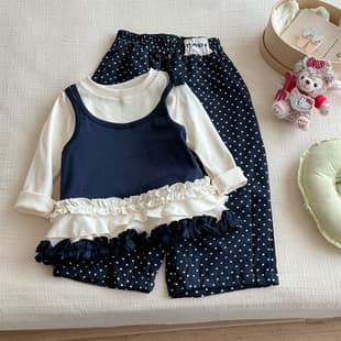 Girls Spring Autumn Set 2026 New Children's Sweet Lace Fake Two-Piece Top Floral Wide-Leg Pants Two-Piece Set