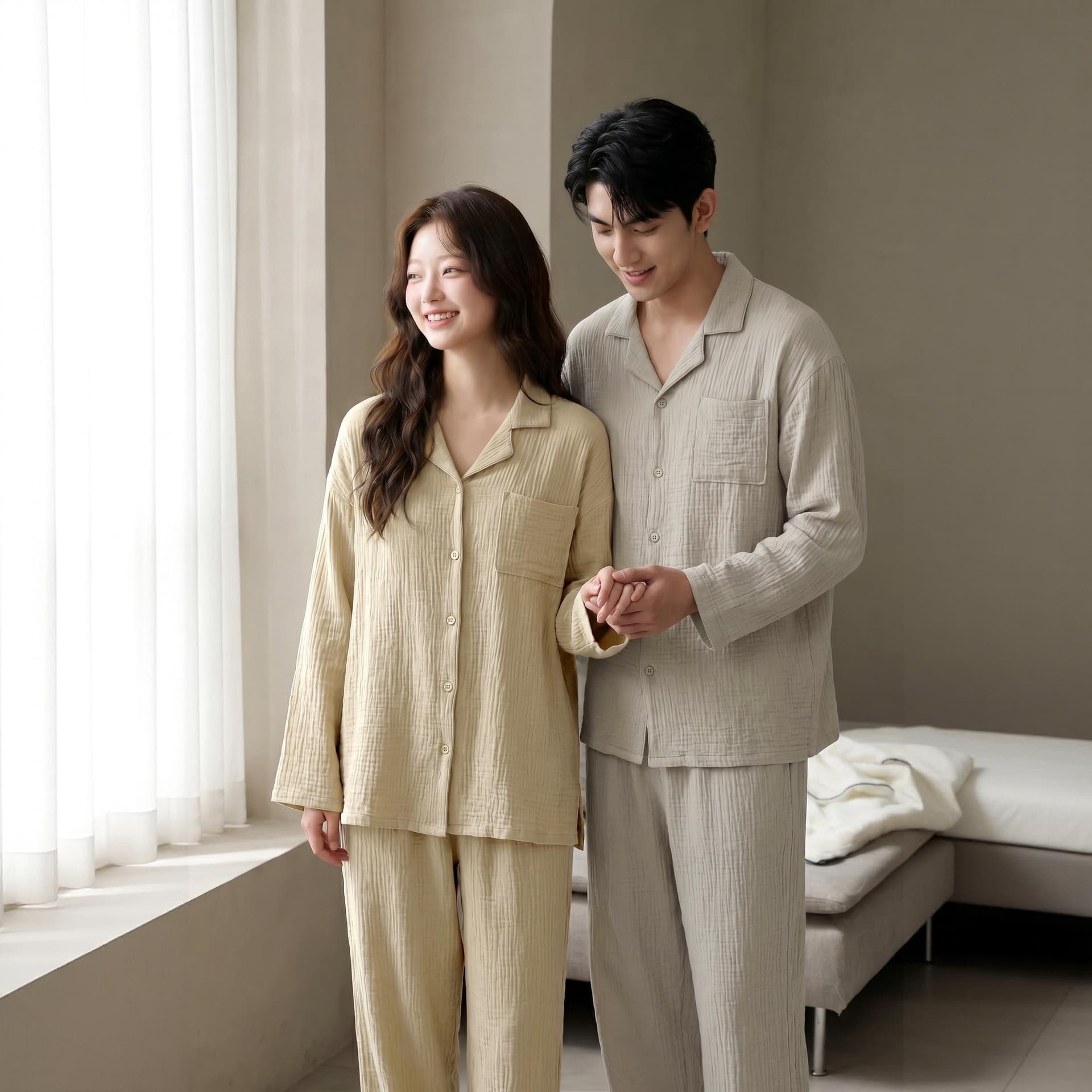【Baby Cotton】Class A Double-Layer Gauze Pure Cotton Couple Pajamas Women's Autumn Long-Sleeve Soft Cotton Loungewear Men's Homewear