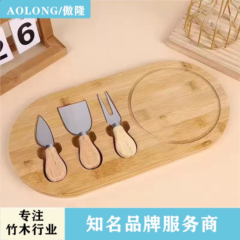 Bamboo Cheese Knife and Cutting Board Set Creative Cheese Platter with Fork and Knife Home Serving Tray Solid Wood Tray Minimalist Cheese Board