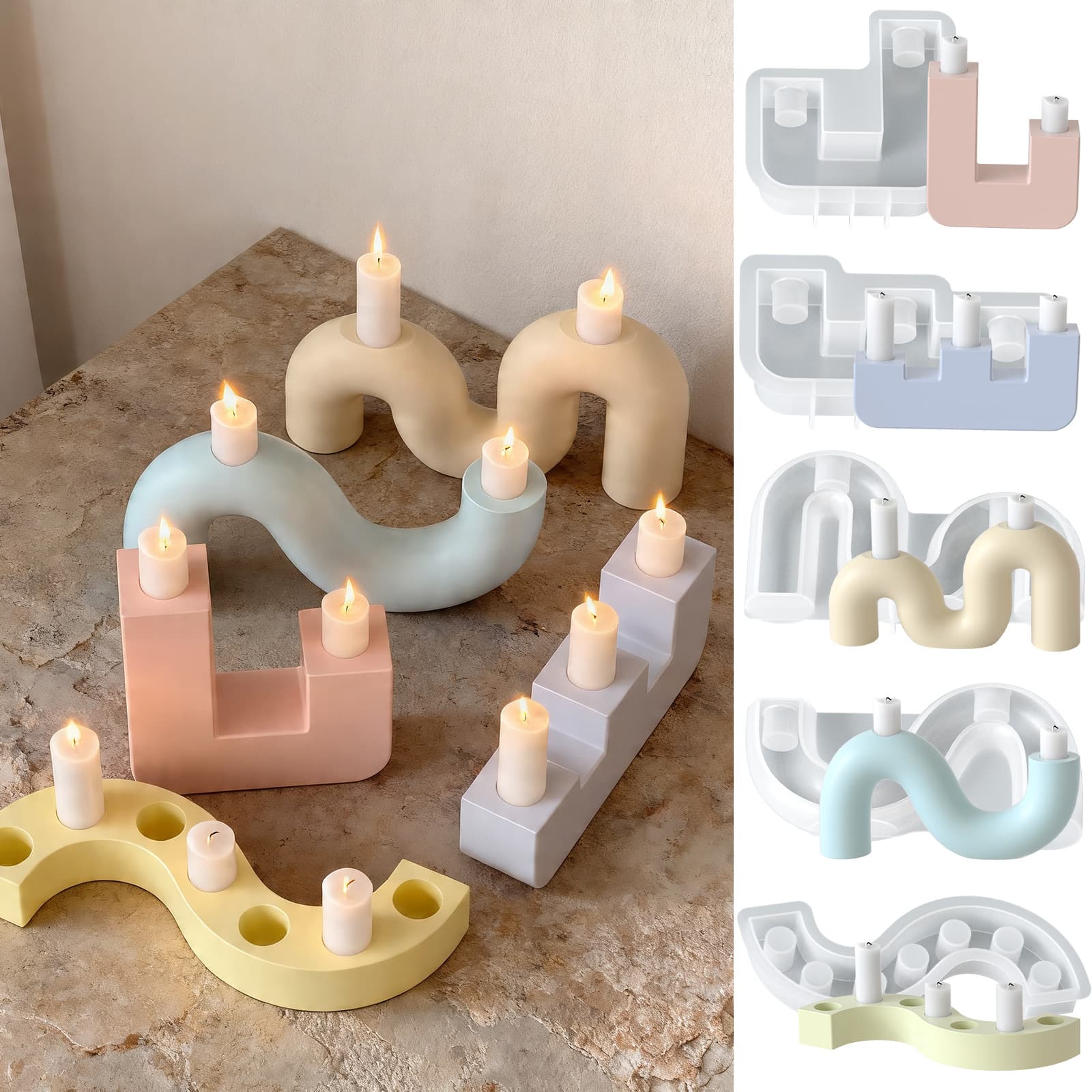 Yihan Various Semi-3D Candle Holder Plaster Ornaments DIY Scented Mirror Dual-Hole Multi-Hole Base Silicone Mold