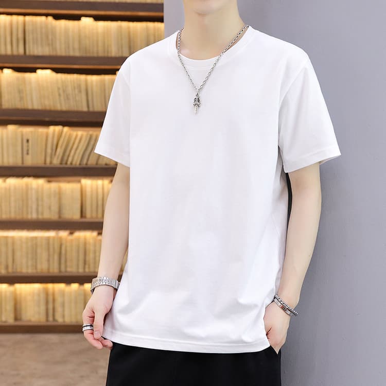 2025 Summer New Round Neck Men's Short-Sleeved Shirt Heavy 180g Thin Half Sleeve Cotton T-Shirt Men's Wholesale