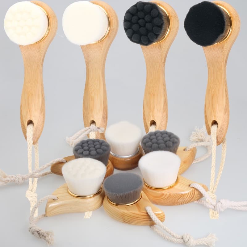 Factory Stock Bamboo Charcoal Face Wash Brush, Beech Wood Extended Handle Makeup Brush Cleaning Brush, Soft Bristle Manual Shower Face Cleansing