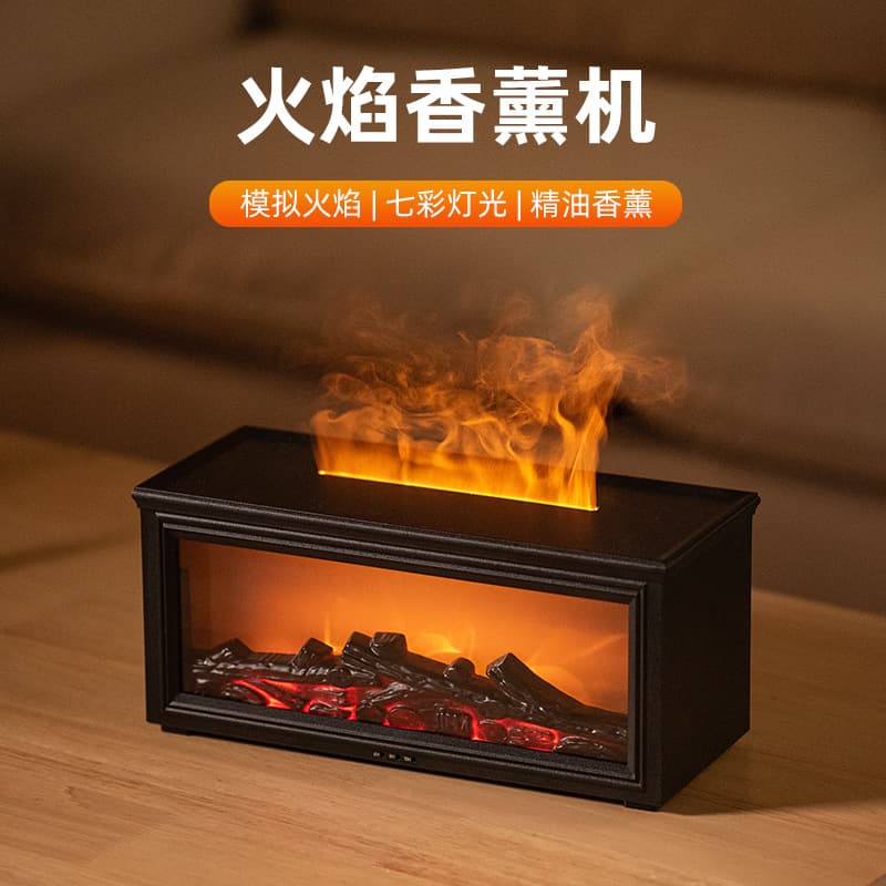 Cross-border Simulated 3D Fireplace Flame Aroma Diffuser Desktop Home Remote Control Fireplace Flame Humidifier Colorful Atmosphere Light