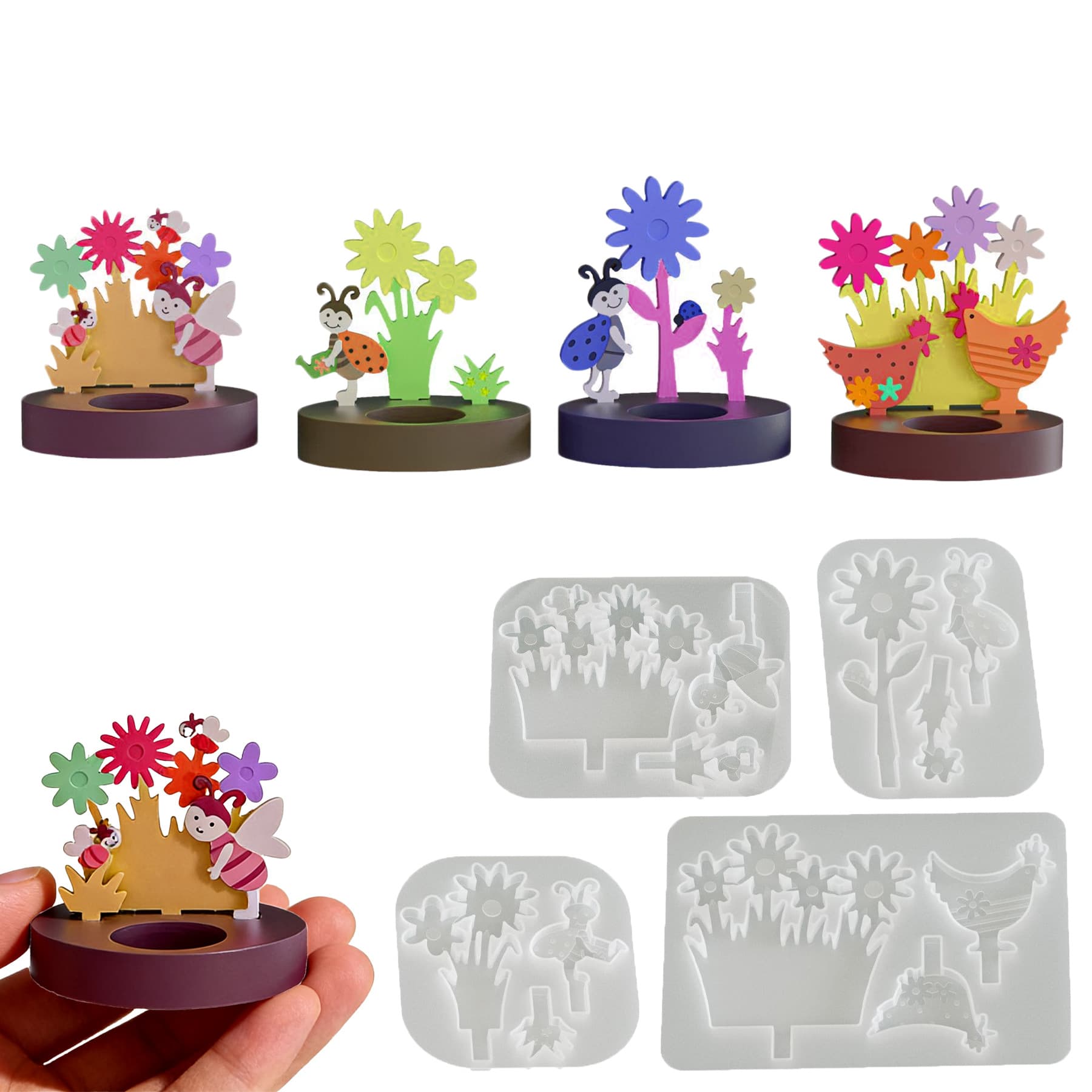 Cross-border Easter Flower Rooster Plug-in Candle Holder Resin Silicone Mold Epoxy DIY Bee Plaster Insert