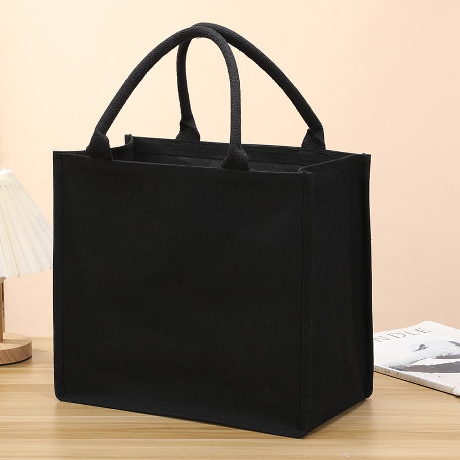 Durable Canvas Tote Bag Large Capacity Shopping Bag Handheld Urban Minimalist Style Unisex Black Canvas Tote Handbag