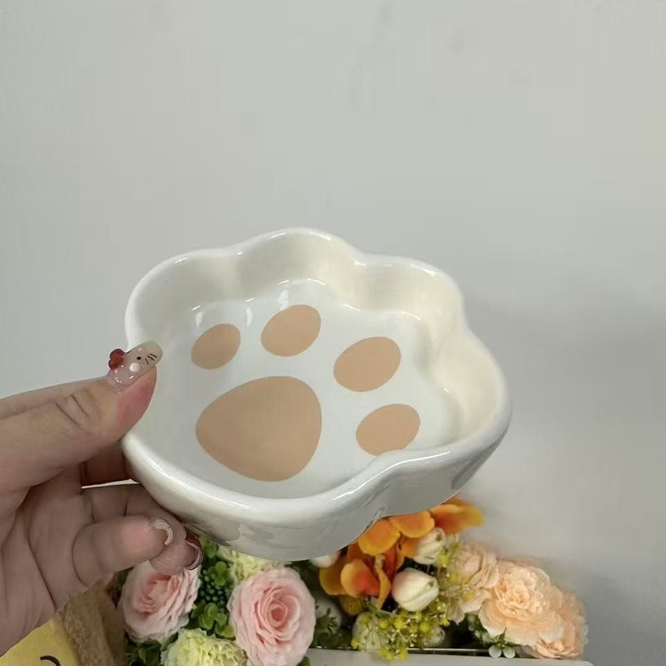 Korean-style cute cat paw shaped ceramic snack plate, breakfast plate, underglaze hand-painted cartoon plate