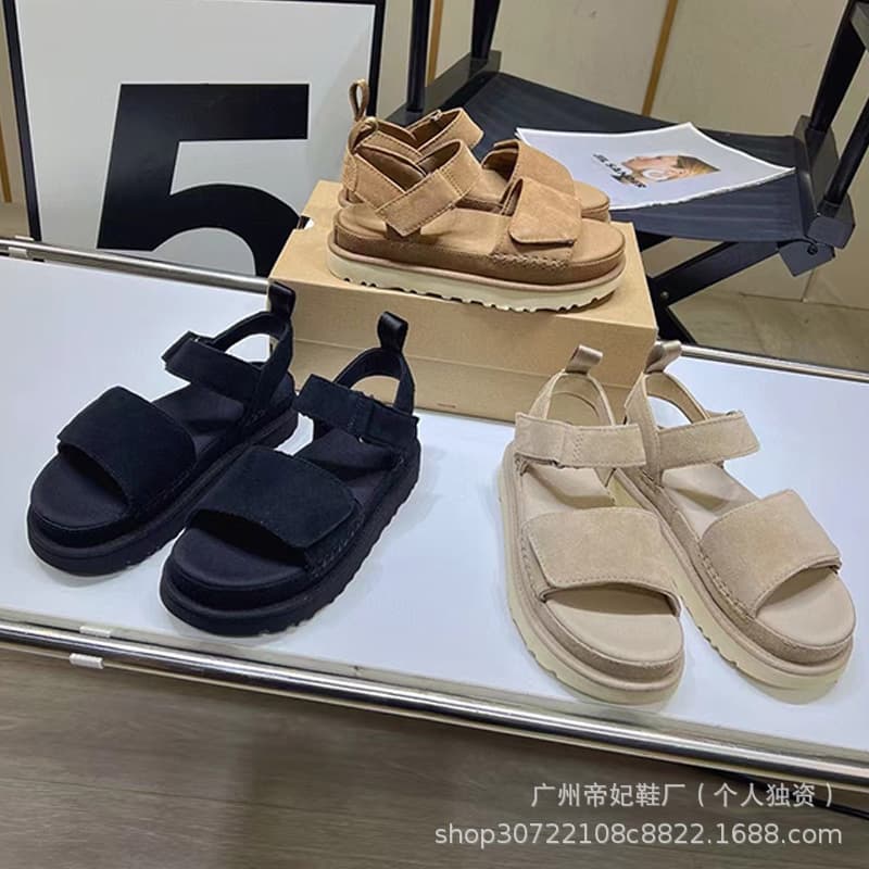 2024 Spring/Summer New Genuine Leather Thick Sole One-Strap Velcro Sandals for Women Open Toe Elevated Roman Beach Shoes Women's Footwear