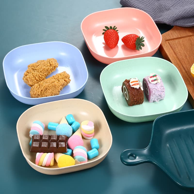 Disposable with Base Home Use Wheat Straw Bone Dish Fruit Table Garbage Square Deepened Plastic Plate In Stock