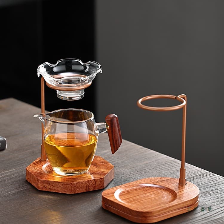 Rosewood Tea Strainer Stand - All-in-One Fairness Cup and Filter Set with Easy Brewing Stand