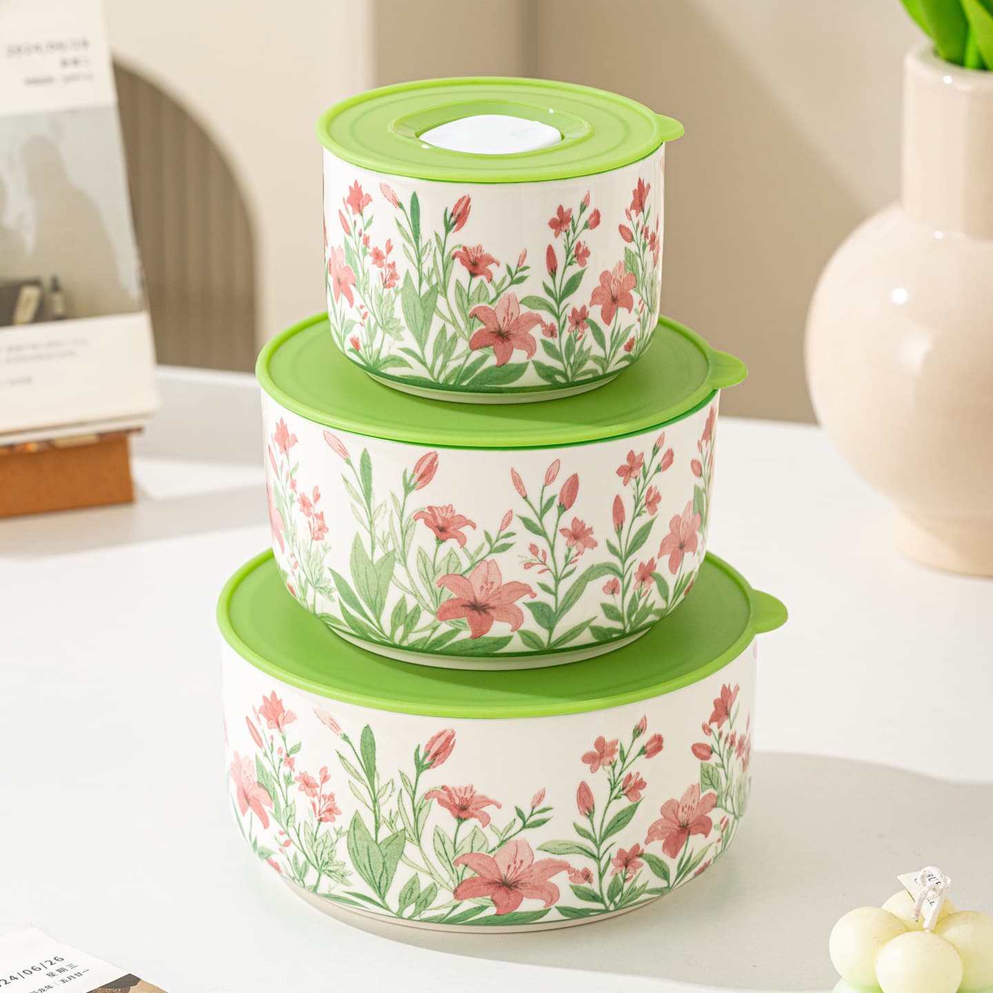 Tulip Ceramic Food Storage Bowl 3-Piece Tableware Gift Box Set Opening Gift Practical Customer Gift Bowl Souvenir