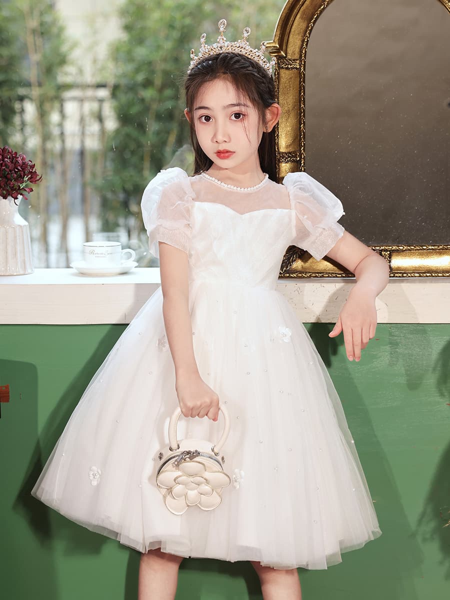 Children's Formal Dress Girls Princess Puffy Dress Short Sleeve for Host Piano Wedding Drop Shipping