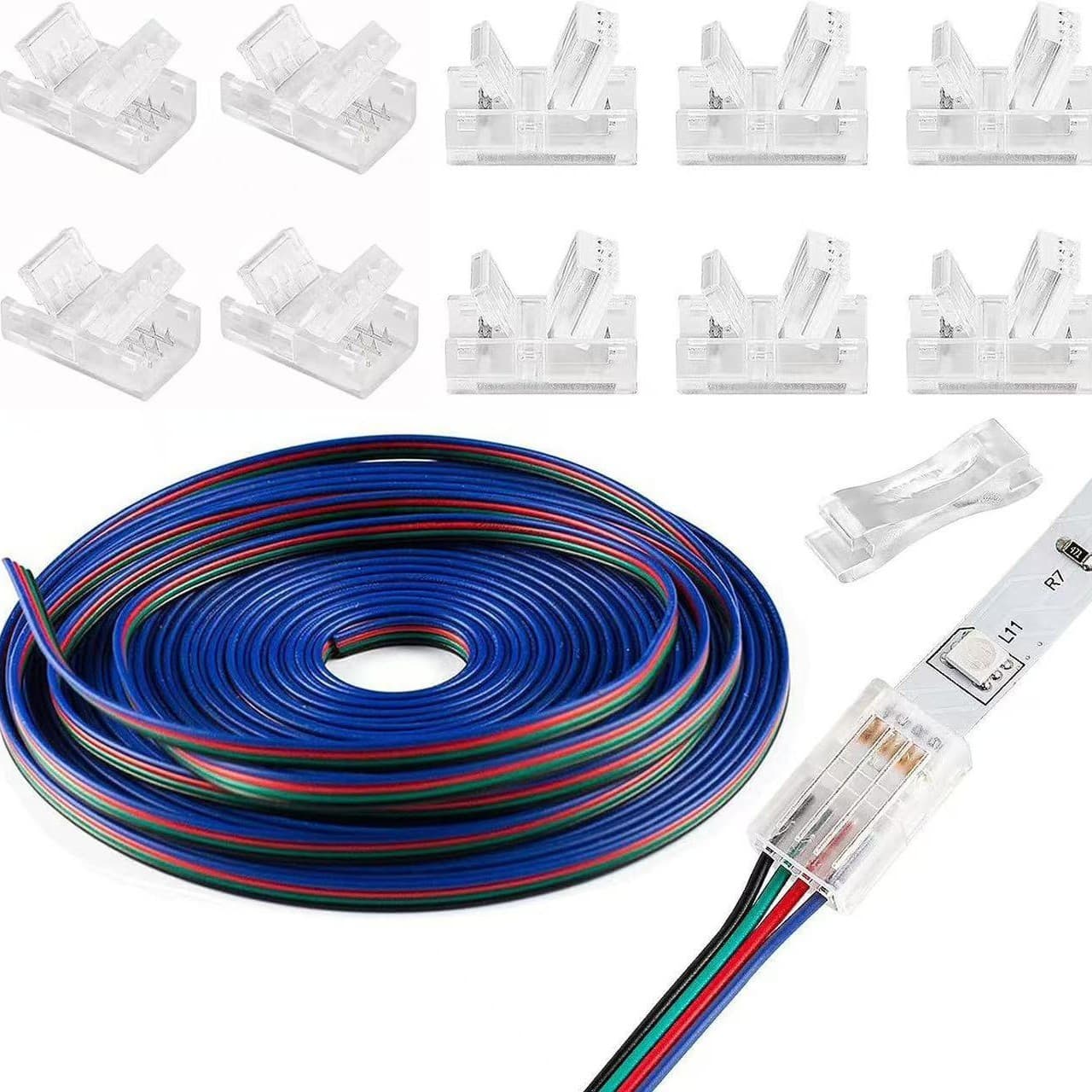 2P/3P/4P5 Illusion Color RGBW LED Strip Solderless Connector, Transparent Crystal with Snap-on 8mm/10mm