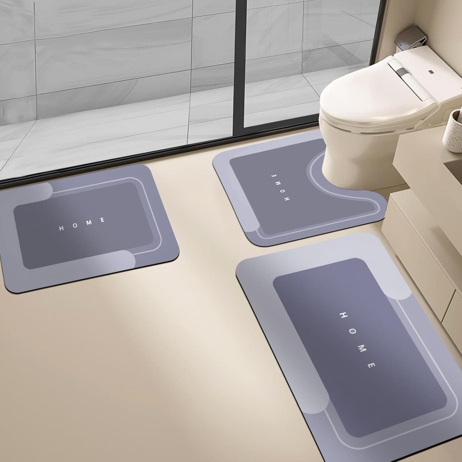 Bathroom floor mat U-shaped toilet foot mat bathroom anti-slip three-piece set diatom mud absorbent mat home toilet carpet