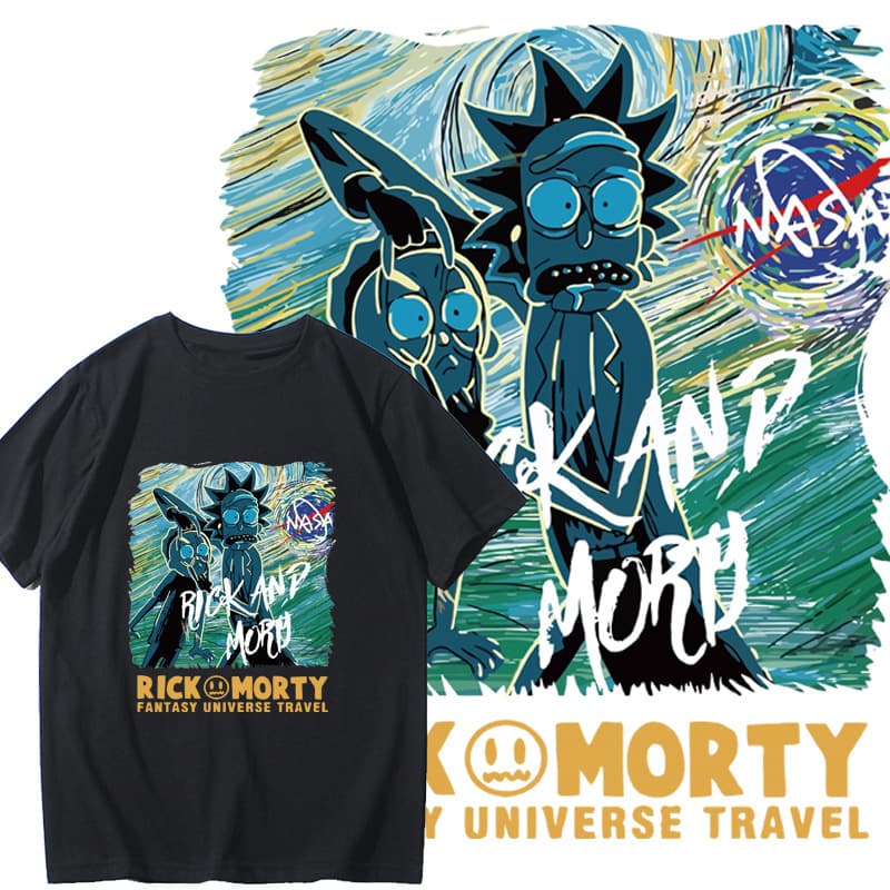 NASA Rick and Morty joint short-sleeved T-shirt men's 2022 new animation peripheral loose printing summer