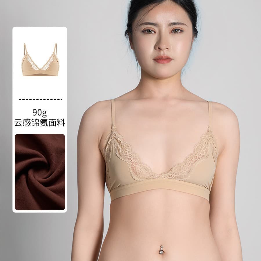SKIMS Inspired Lace Triangle Bralette: Deep V Sexy Adjustable Straps Nude-feel Lingerie.