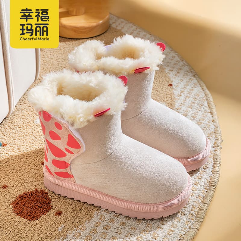 Happiness Mary Children's Snow Boots Girls Winter Boots 2024 Winter Hot Style Girls Cotton Shoes Boys Warm Cotton Shoes