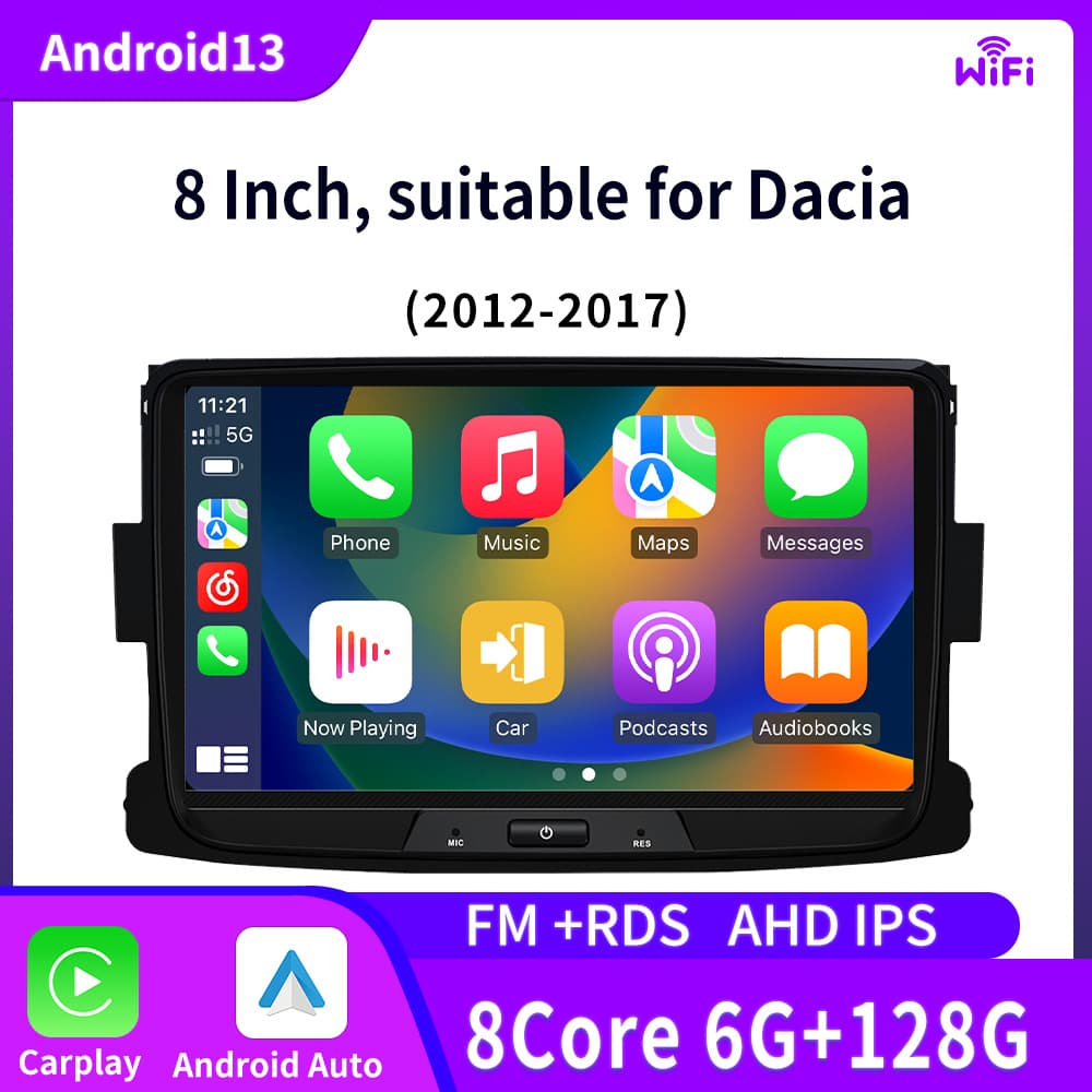 Compatible with Renault Dacia Android 8-inch Car Central Control Navigation Reverse Camera Bluetooth Radio CarPlay
