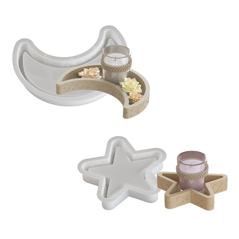 Star Moon Scented Candle Holder DIY Glue Crystal Gypsum Resin Candle Holder Ornament Silicone Mold