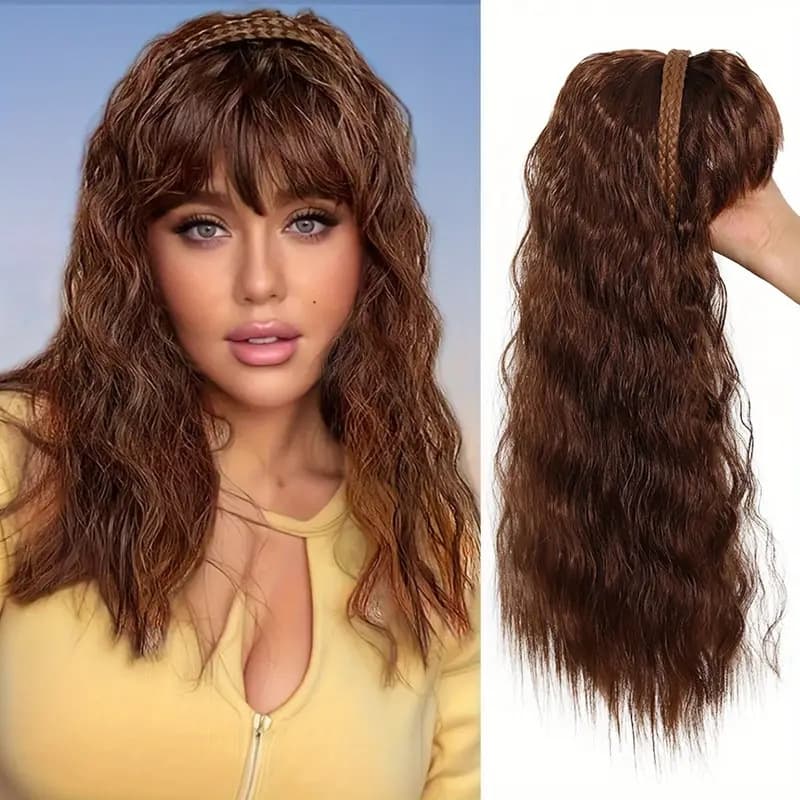Braided Headband Wig with Cornrow Texture, Top Hairpiece for Women, Covers Gray Hair, Adds Volume, Curly Hairpiece
