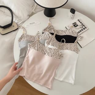 New Sexy Camisole Tank Top for Women with Leopard Print, Built-in Pads, Slim Fit, Versatile Top