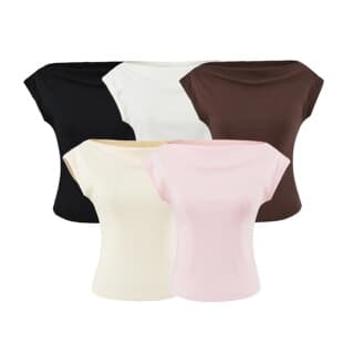 American Style Spicy Girl Boat Neck Slim Fit T-Shirt for Women 2026 Summer New Collection Waist Cinching Solid Color Slim Fit Top