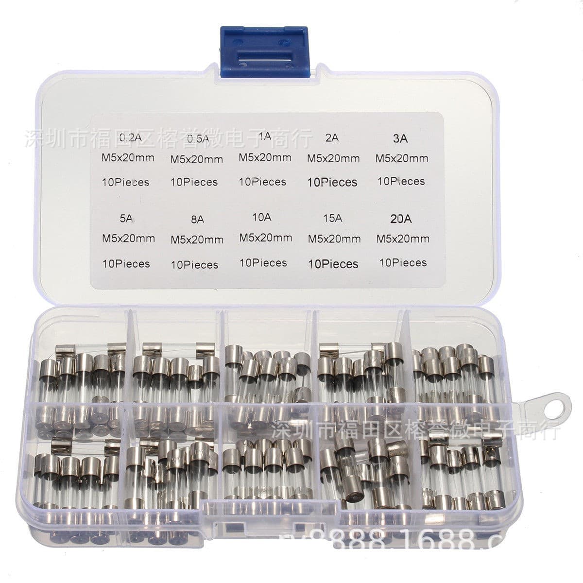 100PCS 5X20 fuse tube boxed 10 resistance values 100 fuse tubes 5*20MM 0.2A-20A