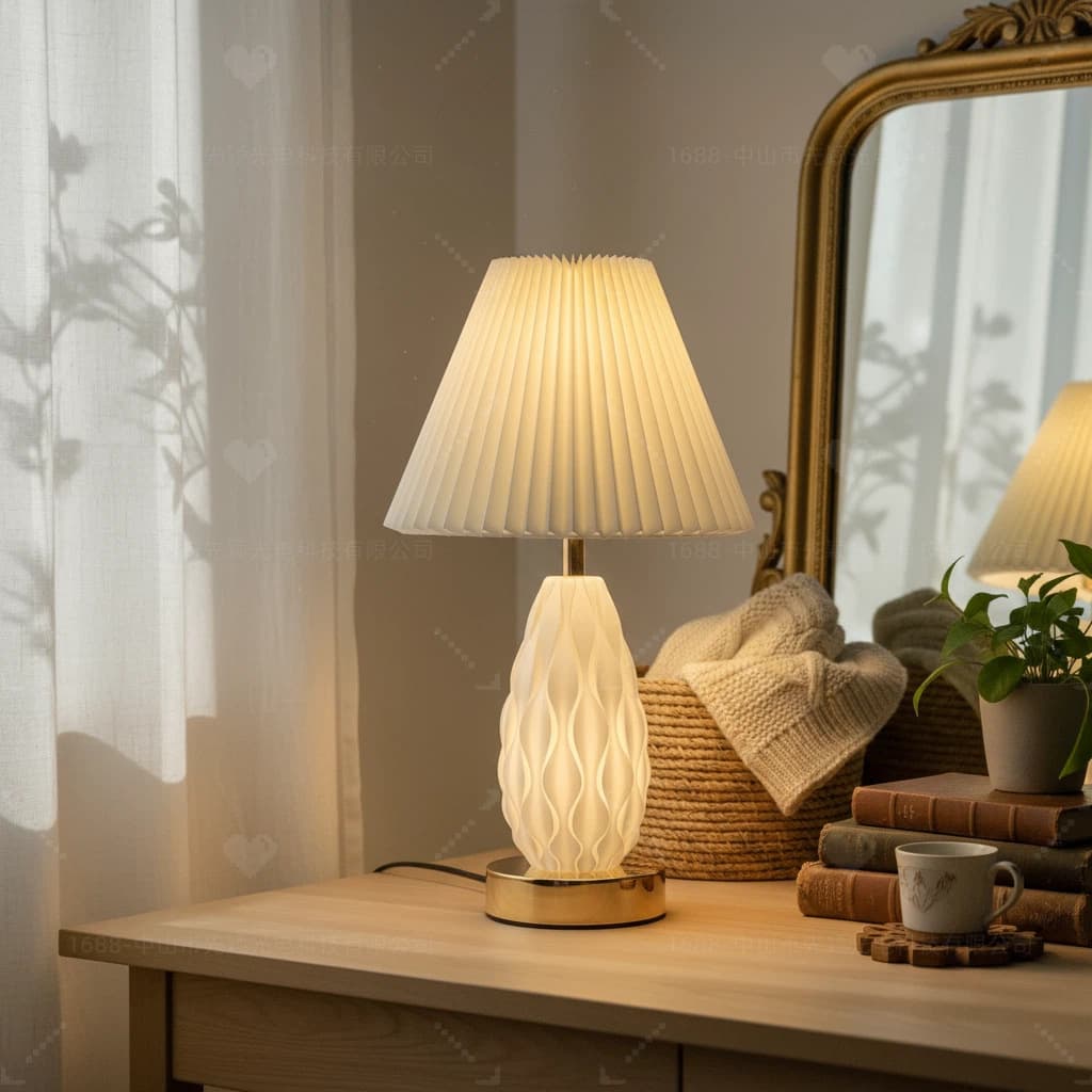 Cross-border Nordic minimalist pleated decorative table lamp with USB + Type-C charging port