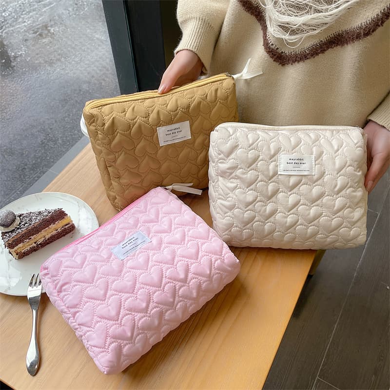 MAY RABBIT Cross-Border Quilted Heart Storage Bag Large Capacity Makeup Bag Clutch Women's Portable Toiletry Bag